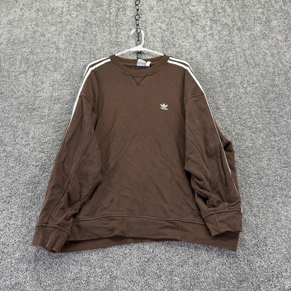 Adidas Sweatshirt Womens Large Brown Trefoil 3 Stripe Pullover Crewneck